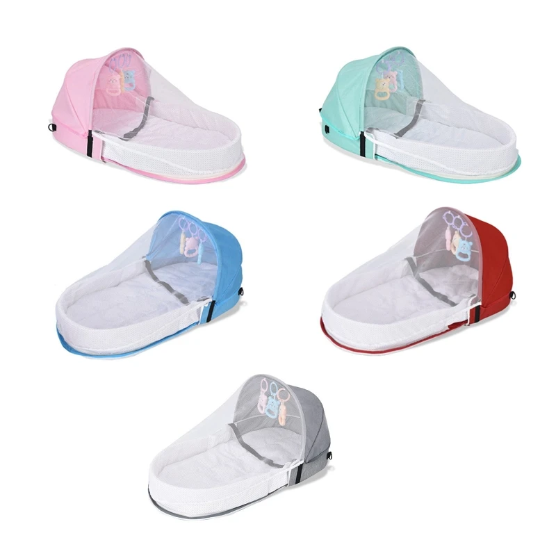 Baby Bed Travel Crib Portable Toddler Bed Cot with Mosquitoes Net Foldable Bassinet Infant Sleeping Basket with Toys