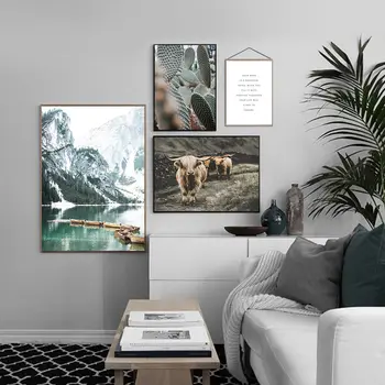 

Snow Mountain Paintings Cactus Canvas Art Print Natural Scenery Wall Painting Forest Poster Yak Picture Nordic Living Room Decor