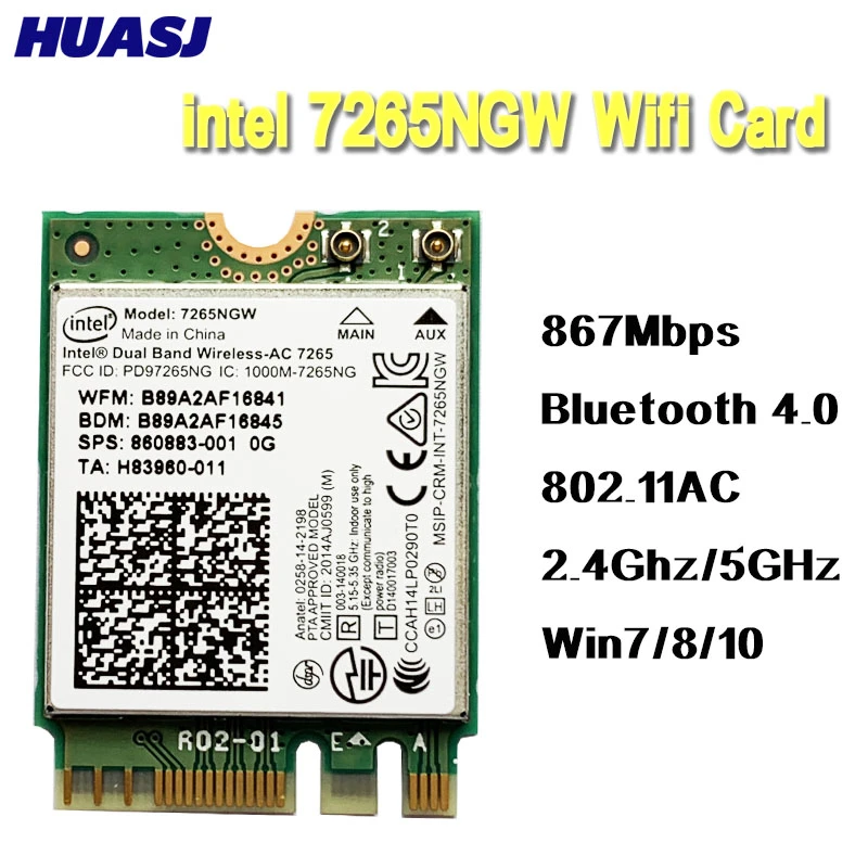 Huasj Dual Band Wireless Ac 867mbps For Intel 7265 7265ngw 802 11ac 2x2 Wifi Bluetooth Bt 4 0 Ngff M 2 Wifi Network Card Laptop Network Cards Aliexpress