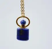 c (lapis lazuli) small size Natural gems stone perfume bottle pendant amethysts lapis clear crystal Essentail oils bottle necklace for girls - Окраска металла: c (lapis lazuli)