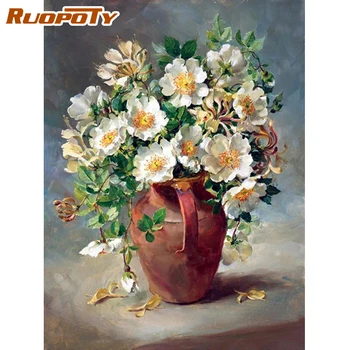 

RUOPOTY White Butterfly Painting By Numbers For Adult Modern Home Decor Surprise Gift Kids Acrylic Pigment On Canvas Pictures