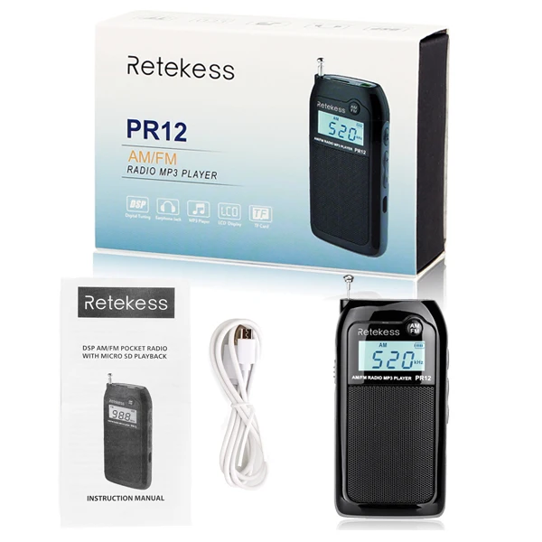 RETEKESS PR12 Мини цифровой карманный радио FM/AM 2 полосный MP3 музыкальный плеер с перезаряжаемой батареей для пеших прогулок/езды на автобус