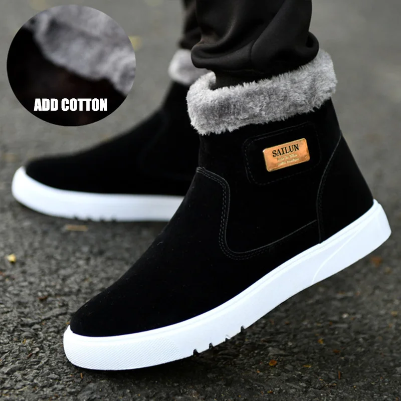 Boots Casual-Shoes Warm Winter High-Top Male Thick Ankle No with Fur Plus Velvet Mens