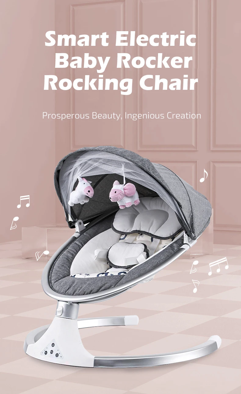 H93468e1faf1c4fb58f11036d6309330am Infant Shining Smart Baby Rocker Electric Baby Cradle Crib Rocking Chair Baby Bouncer Newborn Calm Chair Belt Remote Control