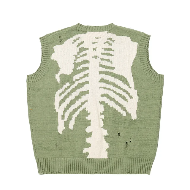 Kanye Skeleton Ripped Sweater Vest Men 