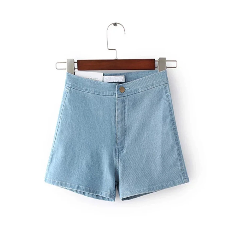 

Summer one button jeans shorts Summer Sexy elastic High Waist Denim Shorts Female White/black/blue slim biker shorts for woman