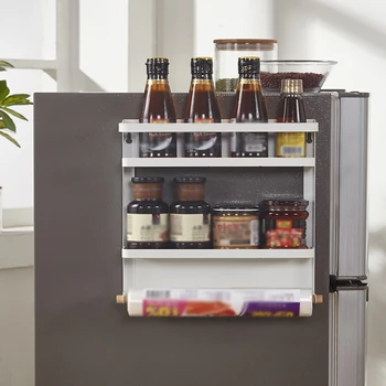 

Magnetic Adsorption Refrigerator Side Rack Wall-Mounted Multi-Function Storage Holder Kitchen Paper Towel Shelf Rack Organizer