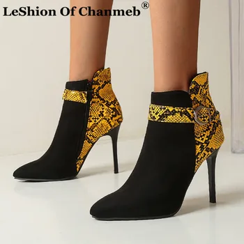 

Sexy Women Boots Autumn Thin High Stiletto Heels Ankle Boots Faux Python Shoes Woman Fall Ladies Short Boots Zip Big Size 12 48