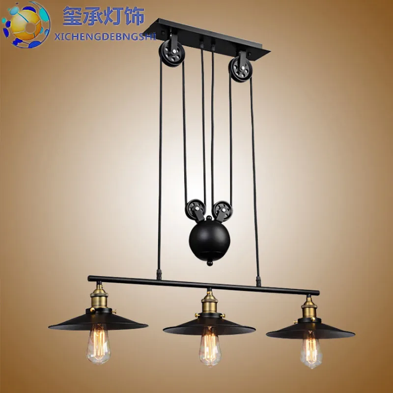 

Vintage Iron Loft Industrial American Style Pulley Pendant Light Adjustable Wire Lamp Retractable Bar light Edison Bulb