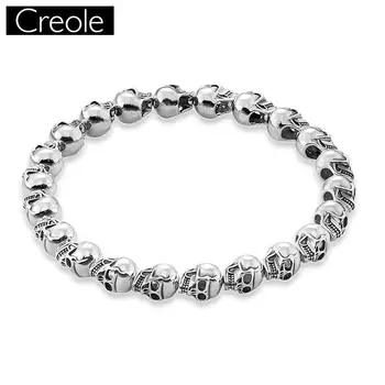 

Europe Silver Skulls Bead Bracelet, Elastic Heart Bracelet, 925 Sterling Silver Rebel Punk Jewelry for Men