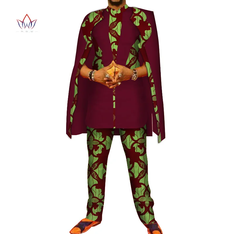 Африканский принт 3 предмета мужские комплекты топ Dashiki и брюки халат набор Bazin