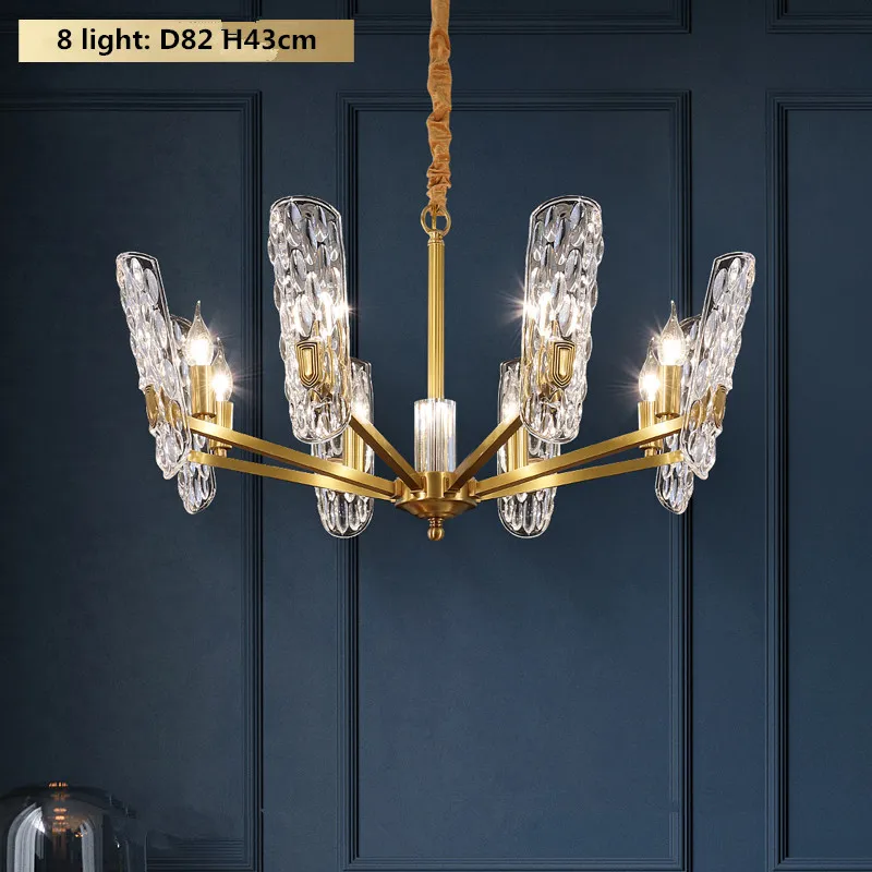 style A 8 light Современная роскошная медная светодиодная цепь для люстры E14, подвесная Регулируемая Подвесная лампа для гостиной, люстра, освещение - Цвет абажура: style A 8 light