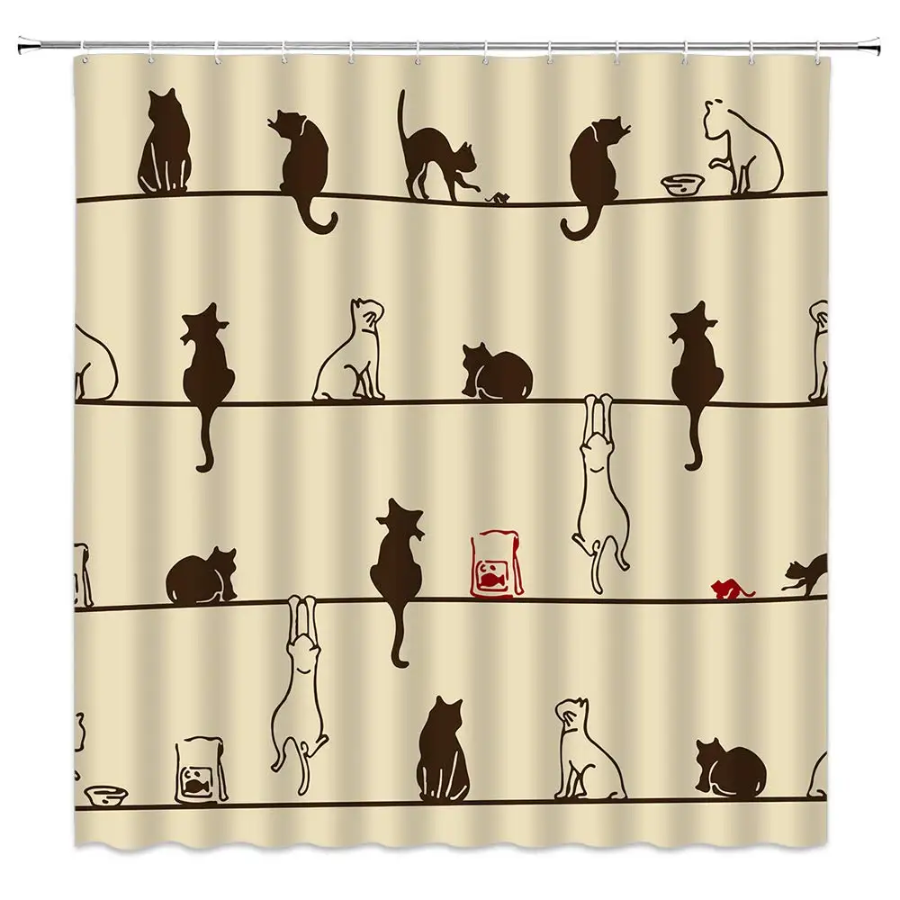 

Cat Shower Curtain Animal Funny Children Cute Cartoon Cat Striped Mouse Funny Scene Decoration Suitable for Children and Girls