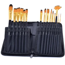15 шт./компл. масло Краски набор кистей с Сумки-холсты акварель акрил Краски ing кисть художественные промыслы, Длинная Деревянная Ручка инструмент высокое качество