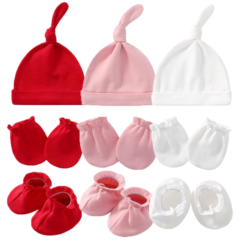 baby accessories Newborn Hat+Gloves+Socks Set For Baby Boy&Girl Cotton Fall Casual Photography Props Soft Headwear Infant Nightcap Winter Fashion shake baby's hand Baby Accessories