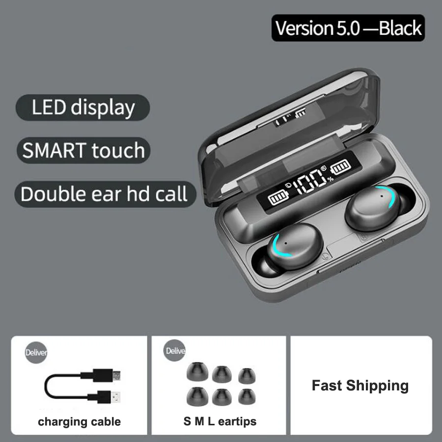 Wireless Earphone Bluetooth V5 0 F9 TWS Bluetooth Headphone HD Stereo LED Display With 2000mAh Headset gmaer With Mic for iphone