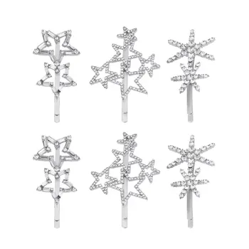 

6pcs Star Design Hair Clips Elegant Hair Pins Women Bang Barrette Chic Bobby Pins Headdress (Hollow Pentagram, Rhinestone Hexago