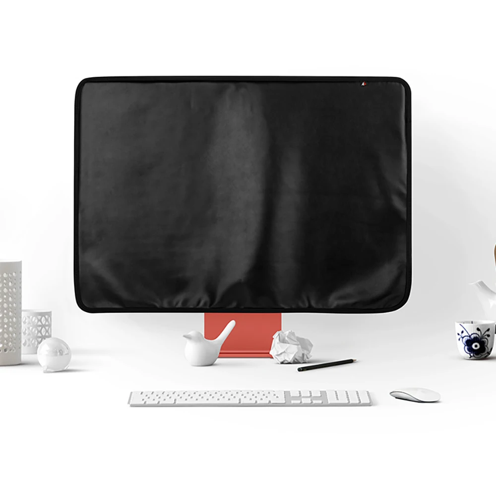 24 Inch New PU Leather Cover for iMac Computer Monitor Polyester Dust Cover Protector with Inner Soft Lining Back Pocket