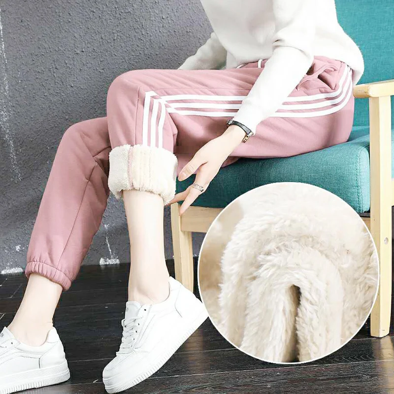 Womens Wool Pants Black Sweatpants Women Workout Pink Fleece Trousers Thick Warm Winter Pants Thermal Pants Pantalones Mujer