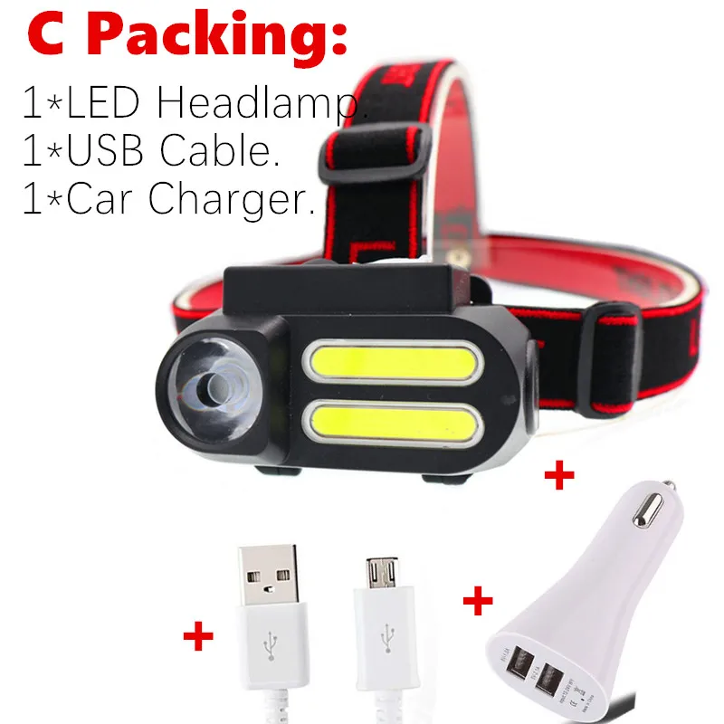 C Packing Портативный мини XPE+ 2* COB светодиодный налобный фонарь, рабочий светильник, водонепроницаемый налобный светильник, 18650 аккумулятор, Ночной светильник, вспышка, светильник - Испускаемый цвет: C Packing