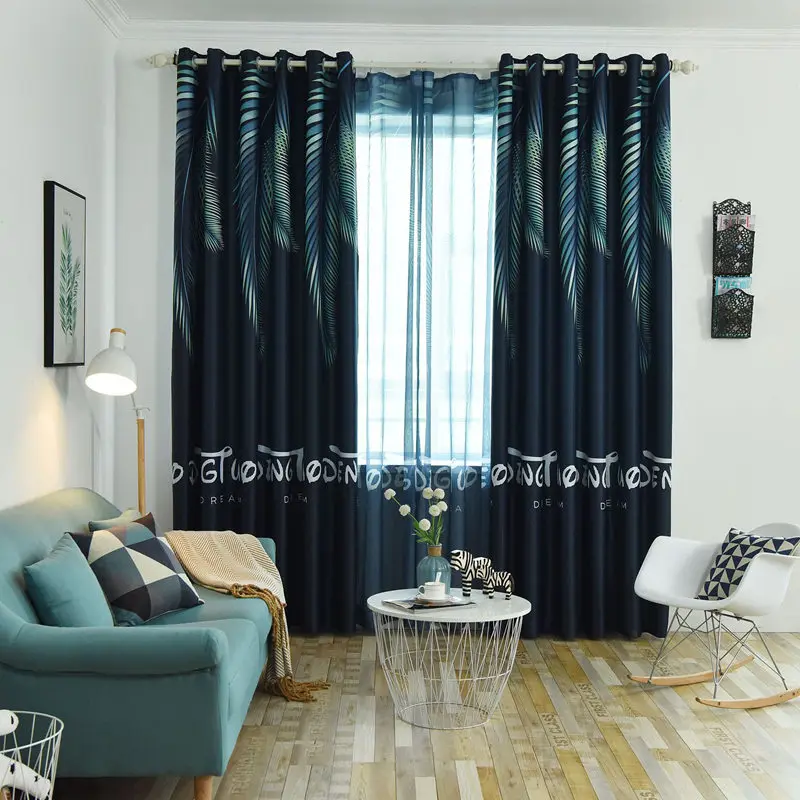 

Simple Leaves Printed Blackout Curtains For Bedroom Living Room Digital Print New Home Decor French Window Drapes JS57C