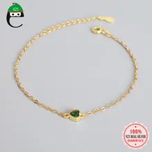 ElfoPlataSi, настоящий модный 925 пробы, Серебряное сердце, Ослепительный зеленый CZ 925 браслет для женщин, жены, девушек, Серебряное ювелирное изделие DA504