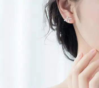 

100% 1pair REAL. 925 Sterling Silver Fine Jewelry heartbeat cardiopalmus Lifeline pulse Stud Earrings GTLE2164
