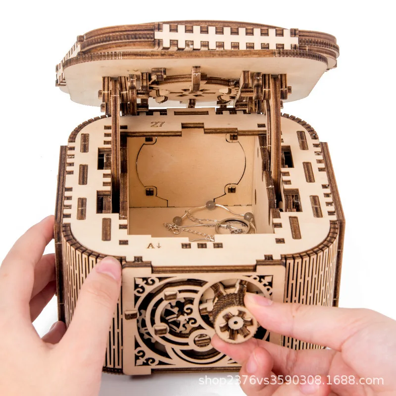 Wooden Jewelry Box Assembled Creative Toy Gift Puzzle Wooden Mechanical Transmission Model Assembled Toy DIY Kids Gifts