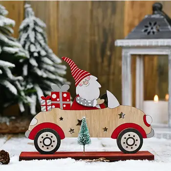 

2021 new Christmas decoration wooden ornaments Santa Claus driving ornaments desktop ornaments Christmas gifts
