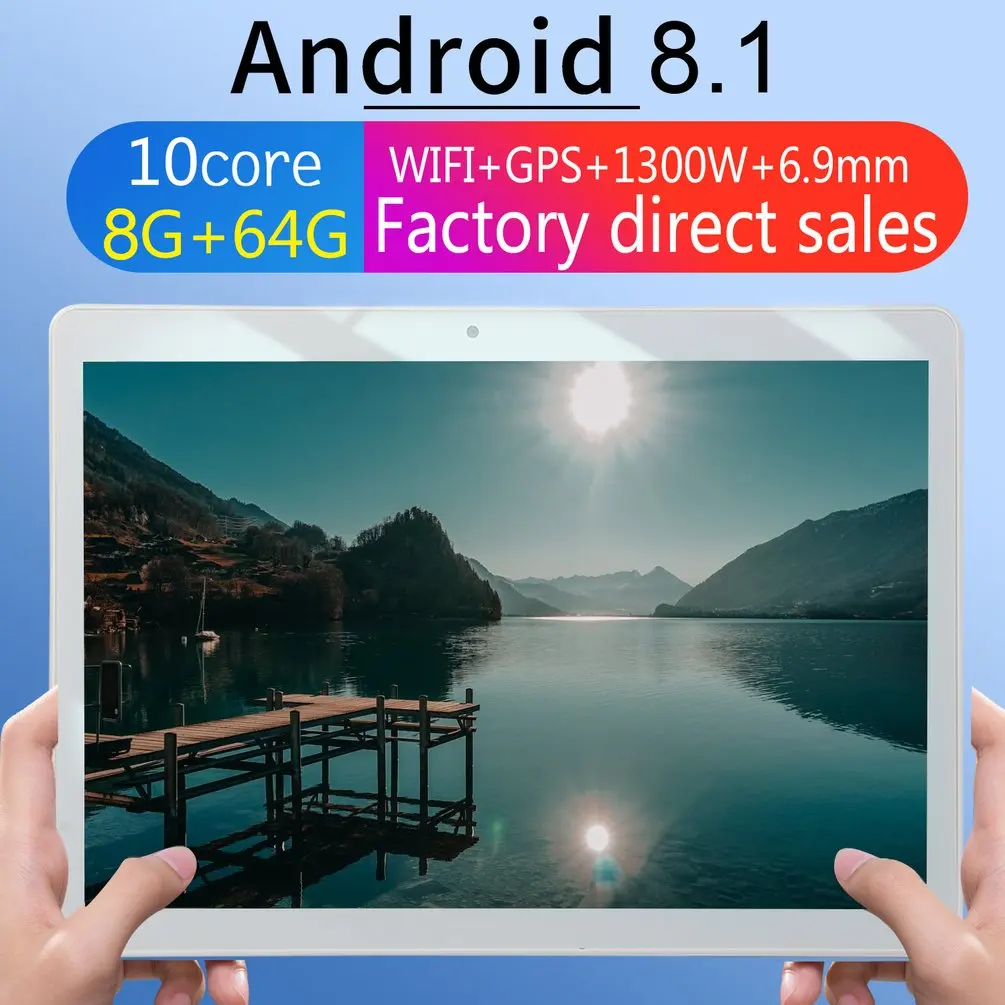 

KT107 Round Hole Tablet 10.1 Inch HD Large Screen Android 8.10 Version Fashion Portable Tablet 8G+64G Gold Tablet Gold US Plug
