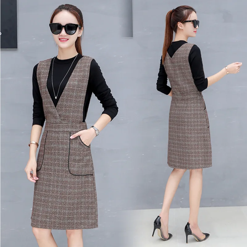 

2017 Autumn Clothing New Style South Korea Elegant Debutante Suspender Skirt WOMEN'S Dress Slimming Two-Piece Dress