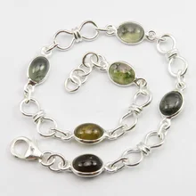 Твердые серебряные женские ювелирные изделия из камня турмалин браслет 8,3"