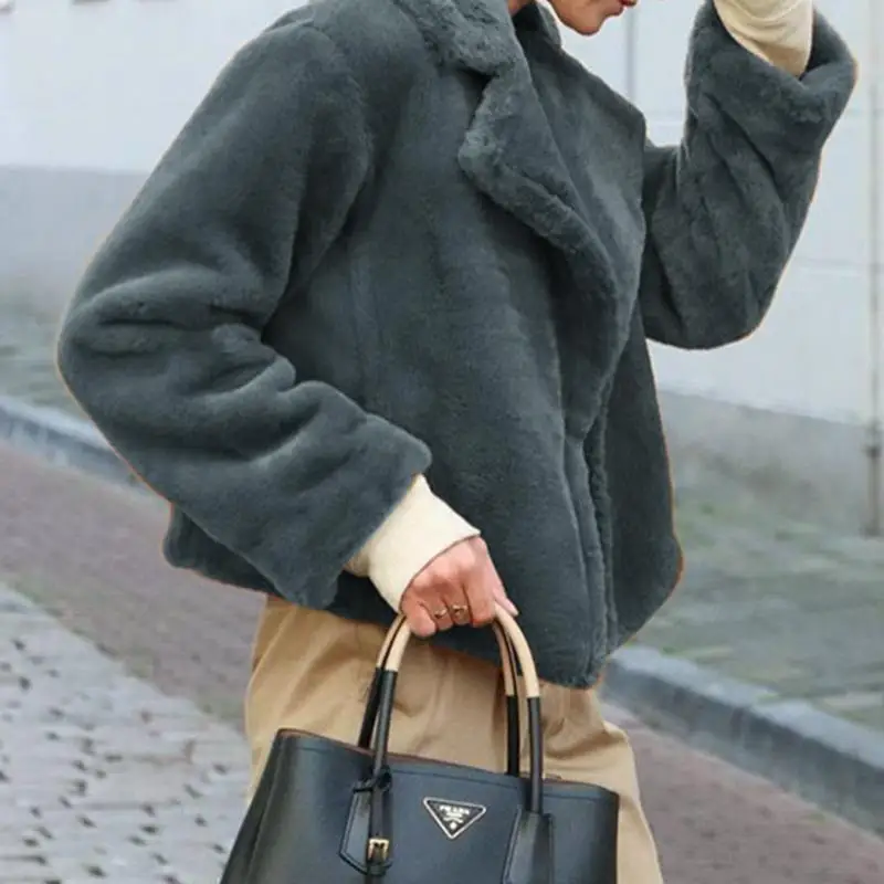 Mossha Elegant faux fur jacket coat women autumn winter Fashion solid short coat women Casual streetwear party club outwear coat