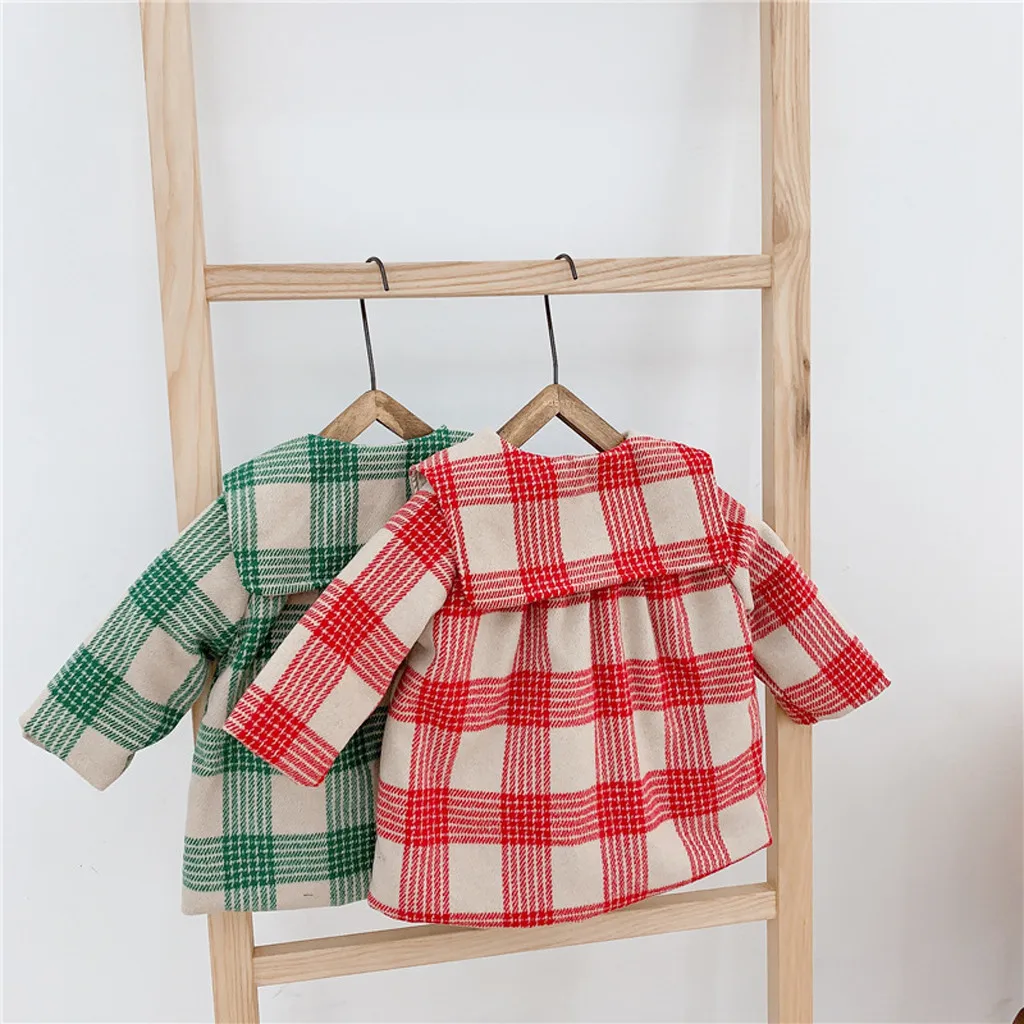 SAGACE Winter Baby Girl Coat Plaid Wool Jackets For Kids For Christmas Cute Winter Button Jacket Outwear Toddler Girl Coats