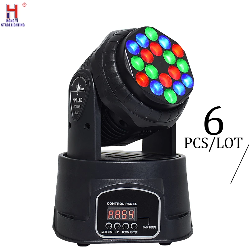 

Mini moving head light 18x3w RGB color mixed led 13 channel beam effect stage lighting DMX-512 for dj wedding party 6pcs/lot