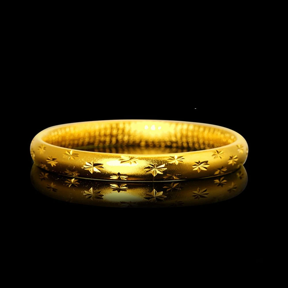 

Star Carved Solid Women Bangle Bracelet Yellow Gold Wedding Party Bridal Jewelry Gift