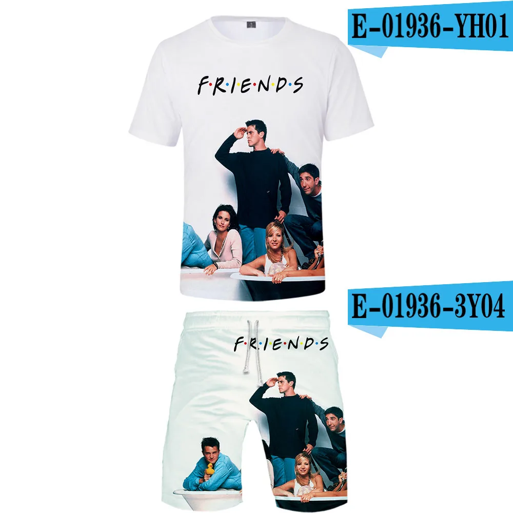 Американский sitcom FRIENDS ТВ серия 3D из двух частей с круглым вырезом футболка+ шорты Мужская Harajuku крутая Мода Стиль Уличная одежда комплект - Цвет: 3Y04YH01