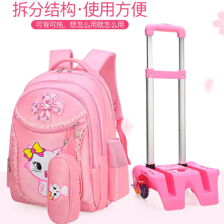 

Young STUDENT'S Trolley Bag Girl'S 3-6 Grade Children GIRL'S Climbing Stairs Six-Wheeled Deconstructable Dual Purpose Backpack
