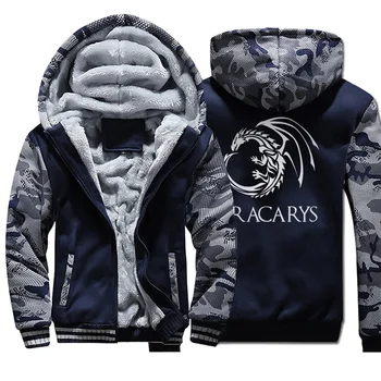 

Men dracarys Game of Thrones hooded hoodie double-side pattern camouflage fleece sweatshirt 2019 fall winter long-sleeve jackets