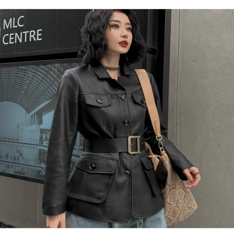 Coat 100% Natural Sheepskin Women Spring Autumn Moto Biker Genuine Leather Jacket Female Fit Streetwear Real 9877 | Женская одежда