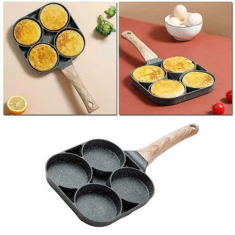 4 Hole Fried Egg Burger Pan Non-stick Ham Pancake Maker Wooden Handle Suitable For Gas Stove And Induction Cooker High Quality | Дом и сад