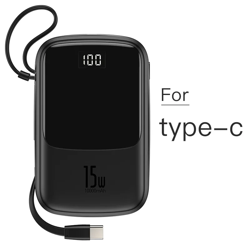 mini power bank Baseus Power Bank 10000mAh Built-in Type C Cable 3A 15W Powerbank Phone Charger Digital Display Poverbank Mini Portable Charger power bank portable charger Power Bank