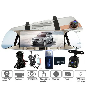 

Car Dvr Camera 7" Full HD 1080P Touch Screen Night Vision Rearview Mirror Video Dash Recorder Dual Lens Reverse image Dash Cam