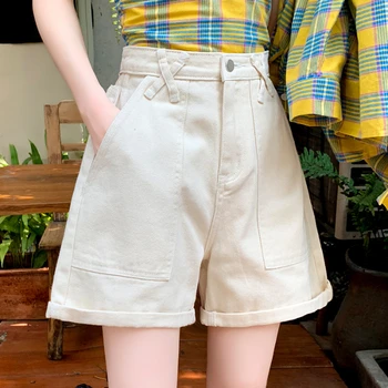 

Apricot Denim Shorts Plus Size Feminino Summer 2020 Woman High Waist Biker Shorts New Casual Loose Short Boyfriend
