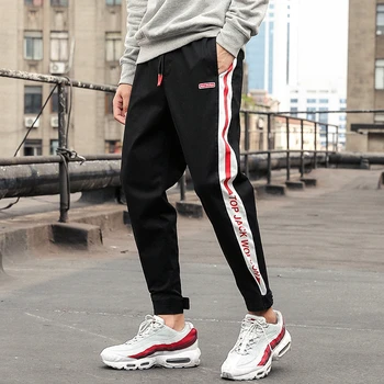 

Leisure Motion Girdle Men Spring Season Tide Brand Overalls Male Loose Harem Pants Stripe Letter Joggers Pants