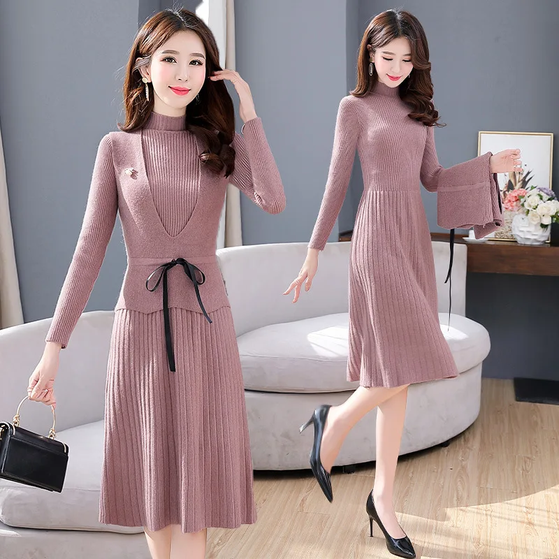 

Sweater Jersey Dress Women's Autumn And Winter 2019 New Style Long over-the-Knee Base Within Collocation Overcoat of Skirt Elega