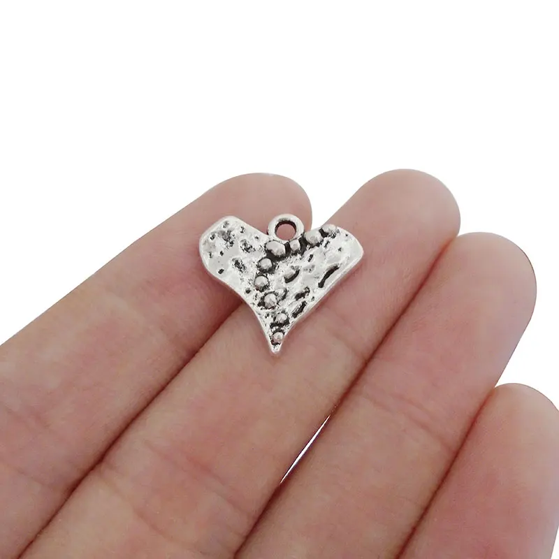 

20x Tibetan Silver Tone Hammered Heart Charms Beads for Bracelet Necklace Jewelry Making Findings 17x19mm