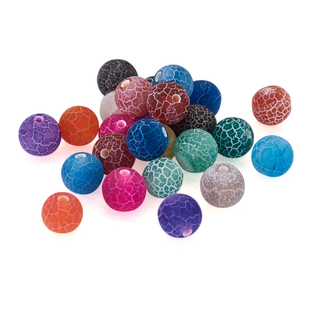 300Pcs 15 Colors Natural Crackle Agate Beads Frosted Style Round Dyed Heated 8mm Hole 1mm 20pcs/color