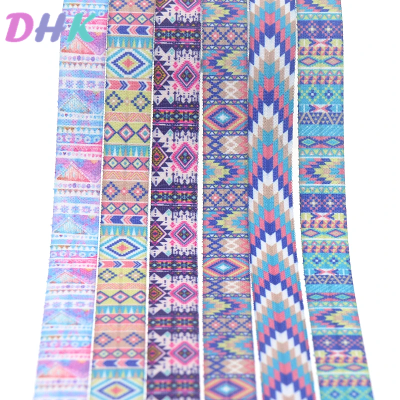

DHK 5/8'' 5yards aztec tribal printed Fold Elastic FOE stretch ribbon hairbow headwear headband DIY OEM C1727