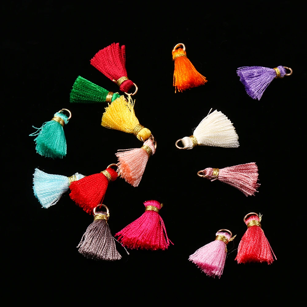 10pcs 2cm Mini Colorful Silky Tassels Pendant Drop Jewelry DIY Boho Bracelet Necklace Earring Hanging Garment Making Supplies